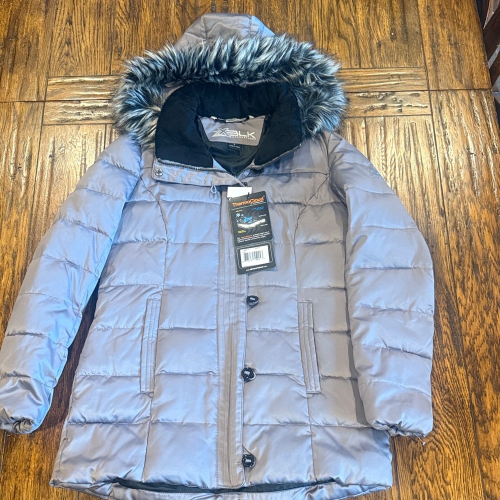 Zeroxposur Gray Hooded Puffer Jacket Faux Fur Trim NWT New Small Thermocloud